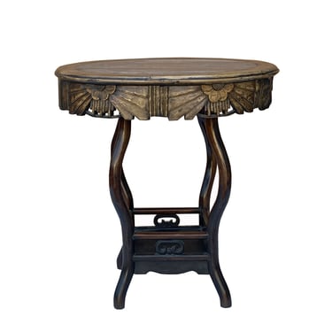 Chinese Oriental Brown Round Marble Stone Top Pedestal Table cs7303E 