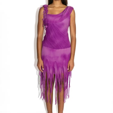 Ombré Purple Silk Fringe Rosette Dress