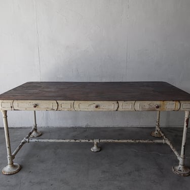 Antique French Industrial Work Table Dining Table Desk 