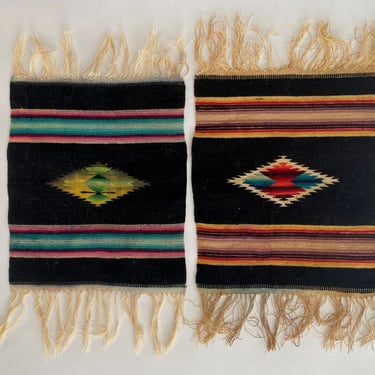 Pair Small Black Mexican Saltillos Textiles Weavings 