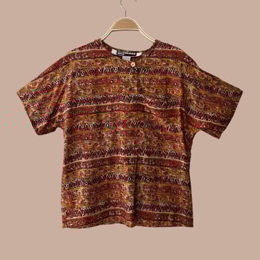 Vintage Silk Patterned Blouse, Size Estimate Small 