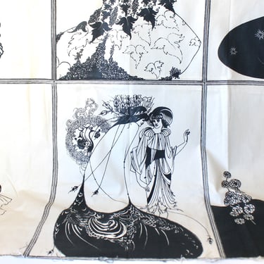 1960s Aubrey Beardsley Original Art Nouveau Bloomcraft Screen Print on Cotton Fabric - Six Images - Collectible Rare Unused Fabric 