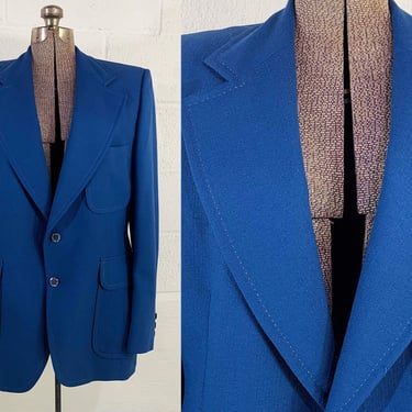 Vintage Blue Blazer Johnny Miller Suit Sport Jacket Tailored Sears Boxy Long Sleeve Coat Two Button Front 1970s Large XL 
