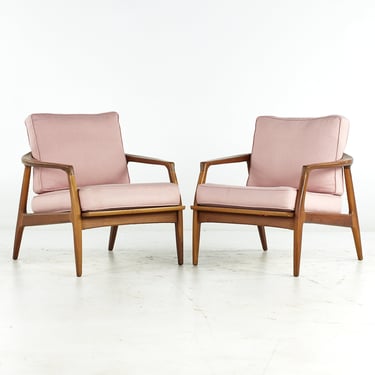 Milo Baughman for Thayer Coggin Mid Century Walnut Lounge Chairs - Pair - mcm 