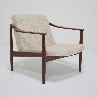 Vintage Danish Teak and Bouclé Lounge Chair by Hartmut Lohmeyer, 1950s.