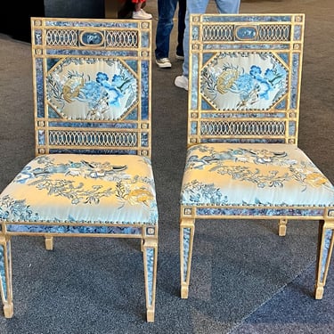 An Elegant Pair of Sicilian Neoclassical Style Giltwood and Marbled Glass Side Chairs
