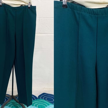Vintage Deep Teal Barclay Square Pants Mod Pantsuit 1960s 1970s Flared Pants Seam Green Blue Separates XS Small 