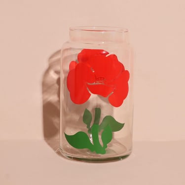Vintage Floral Glass Container, Vintage Glass Jar, Jar Vase 