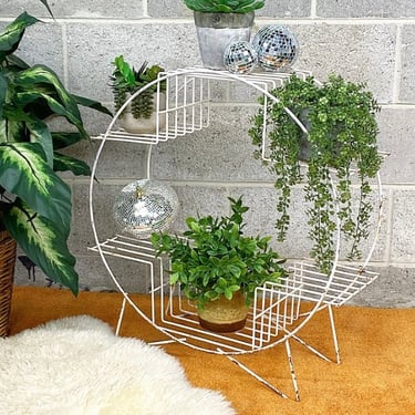 Vintage Plant Stand Retro 1960s Mid Century Modern + White + Metal + Round Shape + 6 Open Shelves + Plant and Flower Display + Home Decor 