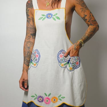 1950's Embroidered Cotton Apron Dress