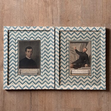 Pair of 19th C. Framed Painter Engravings in Gusto Painted Mat and Frame III
