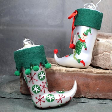 Glass Christmas Stocking Ornaments, Circa 1990s - Set of 2 Vintage Christmas Ornaments | Bixley Shop 