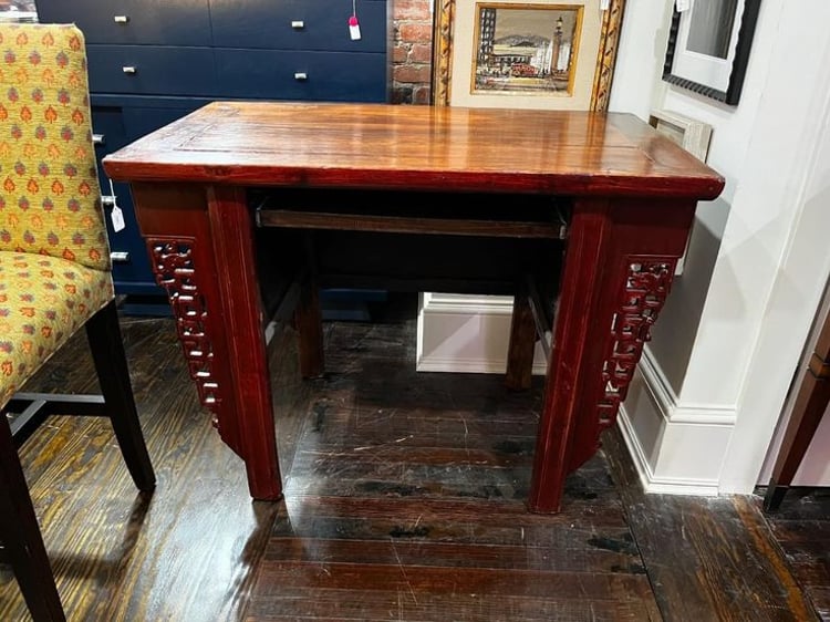 Chinese elm wood table with lots of character! Top has age cracks. 41.5” x 24” x 32” 