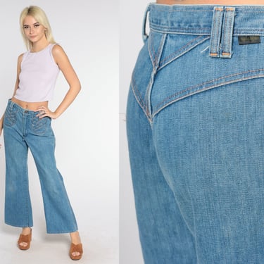 70s Bellbottom Jeans Wrangler Bell Bottoms High Waisted Flare Jeans Retro Flares Seventies Boho Flared Denim Pants Vintage 1970s Medium M 30 