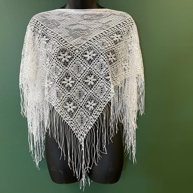 white lace fringed shawl vintage floral flamenco cape stevie nicks sheer boho caplet 