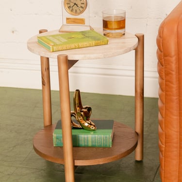 Marble Top Side Table Wood Base