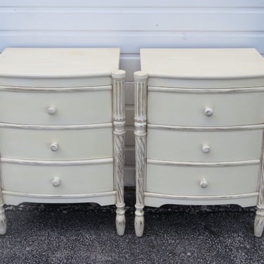 Shabby Chic Painted Tall Large Nightstands End Tables a Pair 3615