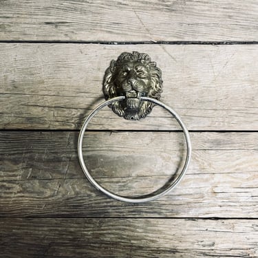 Brass Lion Motif Vintage Towel Ring Towel Rack Bathroom Kitchen Hand Towel Tea Towel Antique Hardware British Colonial Grandmillenial Style 