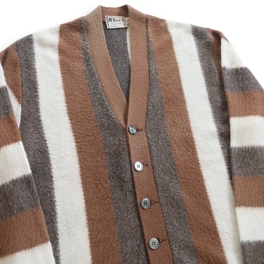 vintage striped cardigan / fuzzy cardigan / 1960s brown striped fuzzy knit Kurt Cobain cardigan Medium 