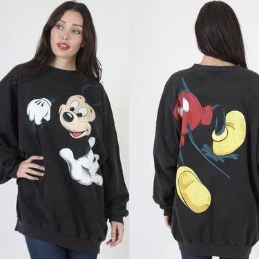 90s Mickey Mouse Black Sweatshirt, Disney Cartoon Character Jumper, All Over Big Print Mens Plus Size 4 XL 