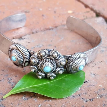Boho Cuff Bracelet~Kuchi Bracelet~Vintage Silver plated Metal Cuff~Flower Cuff for Medium to Large Wrist~Stacking Bracelet~JewelsandMetals. 