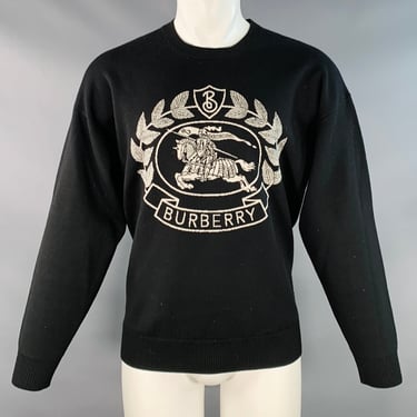 BURBERRY LONDON Size M Black White Logo Polyamide Blend Crew Neck Pullover