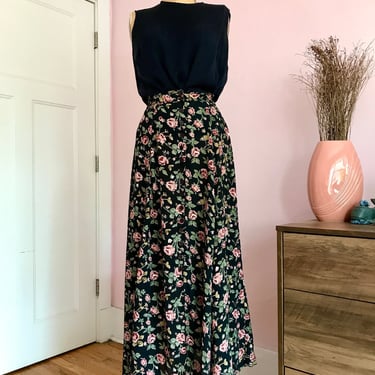 1990's Pink Rose Floral Button Up Midi Skirt from 2ofus 