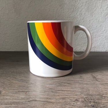 1980s Rainbow Coffee Mug, Vintage Made in Korea Coffee Cup, Pride mug 