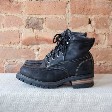 black leather combat boots | 90s vintage Sketchers black suede lace up work boots US size 8.5 EU 39 