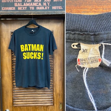 Vintage 1980’s “Batman Sucks” DC Comics Superhero Funny 50/50 T-Shirt, Screen Stars, Original, 80’s Tee Shirt, Vintage Clothing 
