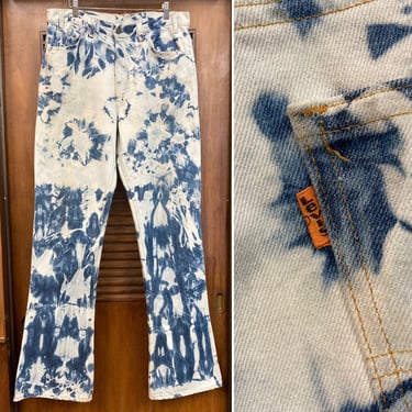 Vintage 1970’s Levi’s Orange Tab 646 Tie Dye Denim Flare Jeans Pants, w36, 70’s Hippie, Vintage Clothing 