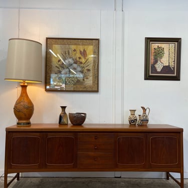 midcentury額 REFINISHED MCM Walnut Credenza with woven front, 6ft