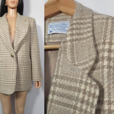 Vintage 80s Plus Size Pendleton Gold Lurex Plaid Wool One Button Blazer Made In USA Size 16W XL 