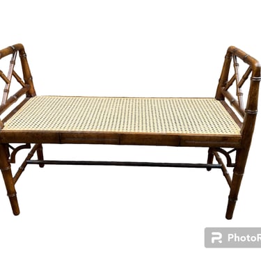 Vintage faux bamboo bench with new cane seat 