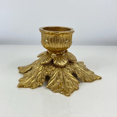 Vintage Decorative Crafts Inc Lacquered Brass Floral Botanical Shape Taper Candle Holder, Decorative Candle Holder, Botanical Table Setting 