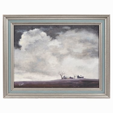 E. Link "Tornado" Oil Painting on Canvas Landscape Vintage 