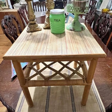 MCM Vintage Bamboo Rattan Small Accent Table