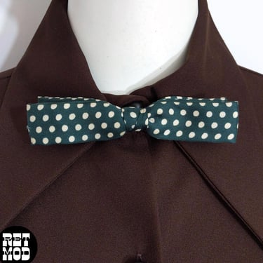 Fab Gucci-Vibes Vintage 50s 60s Dark Green Polka Dot Clip-On Bow Tie 