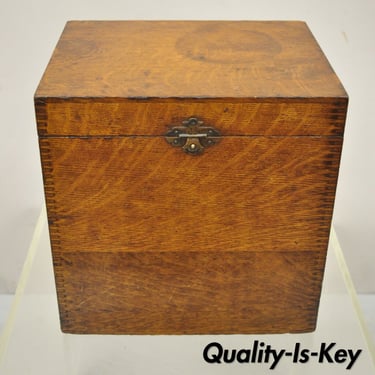 Antique 11" Oak Wood Arts &amp; Crafts Storage Hinged Sewing Box