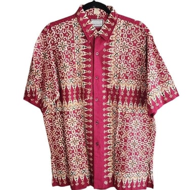 Mens 60s Tiki Print Shirt Winotosastro Red Batik / L 