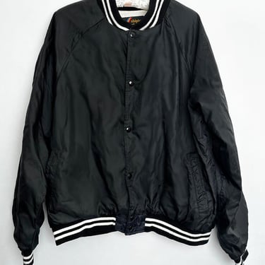 1970's Men's Black & White Baseball Jacket, Size XL Vintage 1980's Plain Shipton Bomber Nylon Plain Unisex 