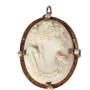 Antique 10K Gold Cameo Pendant Pin Edwardian Lady in Profile 