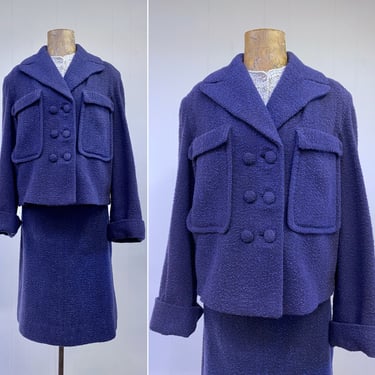 Vintage 1950s Wool Bouclé Skirt Suit, Cropped Jacket and Pencil Skirt Set, Small-Medium 