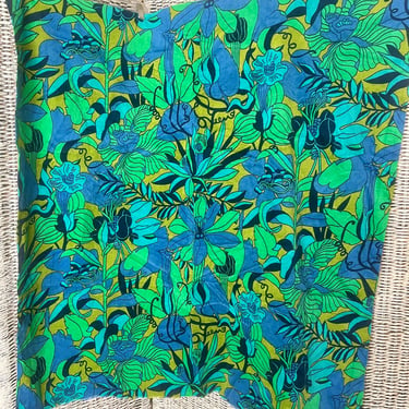 Mod Fabric, Velvet Textile, Groovy Botanical, Neon, 1+ yards, Vintage 60s 70s 