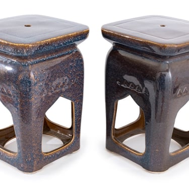 Purple Glazed Ceramic Garden Seats, Pair