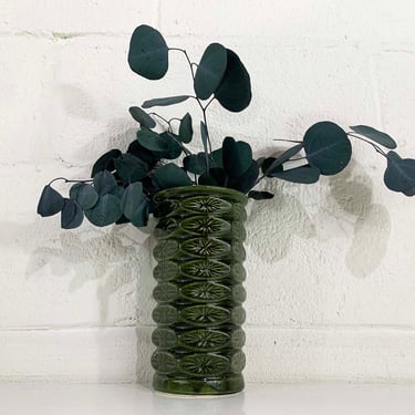 Vintage Large Green Vase Pottery Emerald Starburst Hexagonal Floraline McCoy Atomic 1960s 
