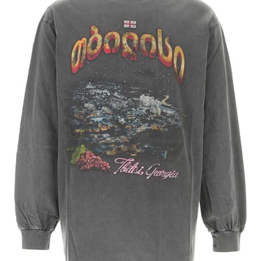 Balenciaga Men Charcoal Cotton Oversize Tbilisi T-Shirt