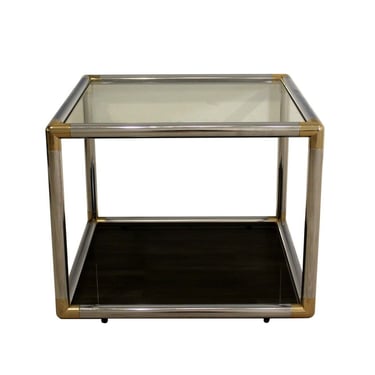 Baughman Style Brass & Chrome Tubular Cube Side End Table 