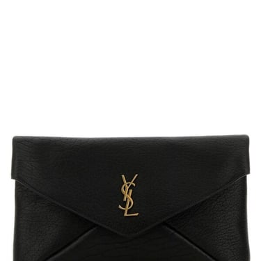 Saint Laurent Women Black Leather Envelope Cassandre Pouch