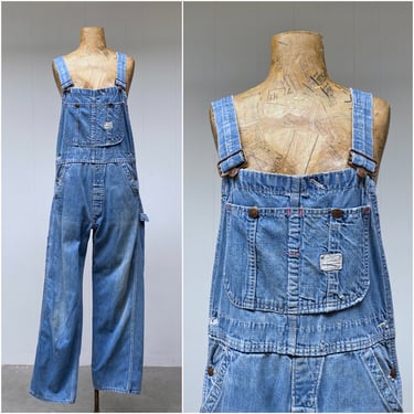 Vintage Big Mac Bib Overalls, JC Penney 30x28 Faded Denim Work Clothing Union Made in USA, Gender Neutral Unisex Size Small 